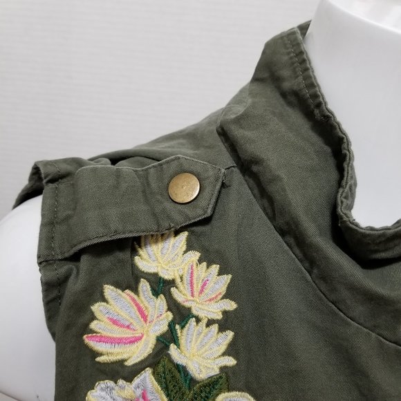 New Look vest 1X floral embroidered utility pockets army zip sleeveless jacket - Picture 7 of 16